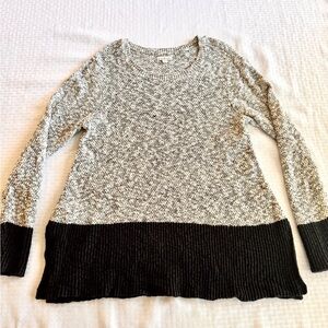 LL Bean Signature Sweater Womens L Grey Linen Marled Colorblock Preppy‎ Casual